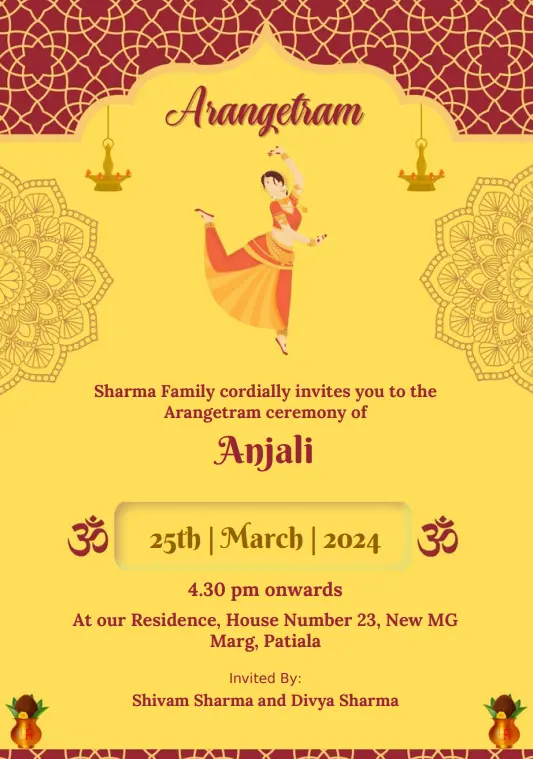 Arangetram Ceremony Invitation