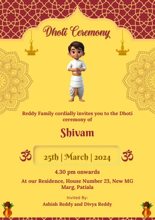 Dhoti ceremony invitation template