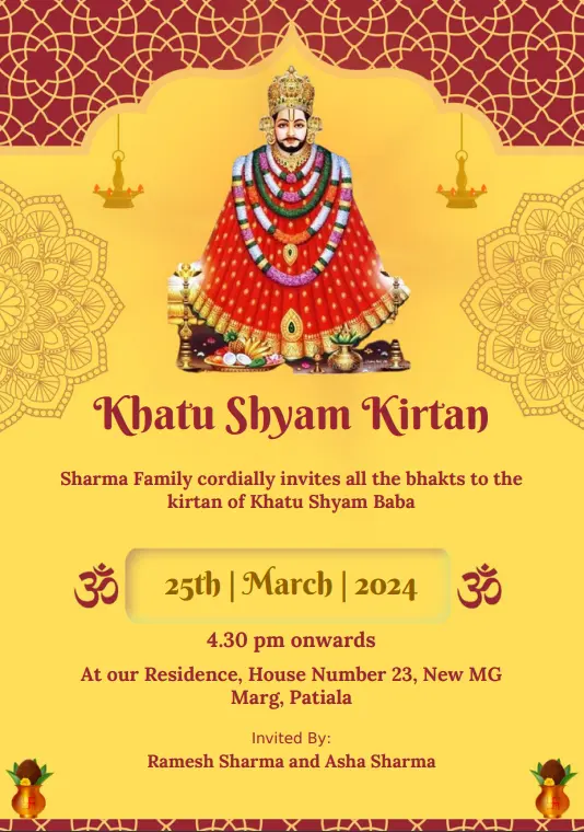 Khatu Shyam kirtan invitation card