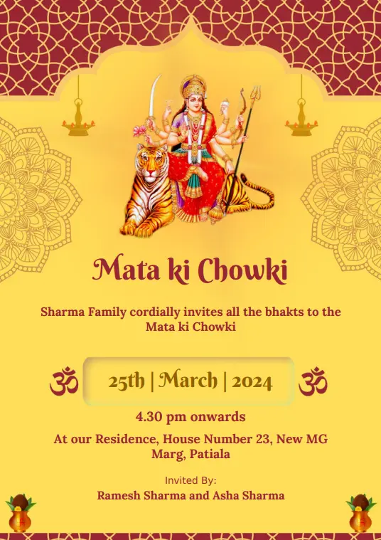 Mata ki chowki invitation card template