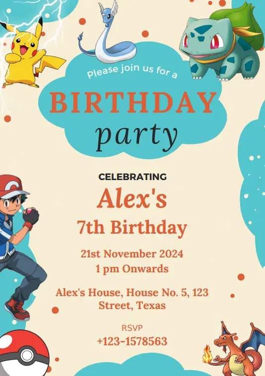 Pokemon birthday invitation Card