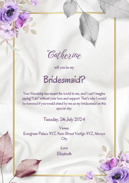 Birdesmaid invitation card