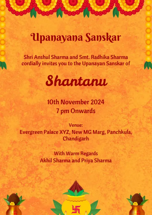 Upanayana Sanskar Invitation card